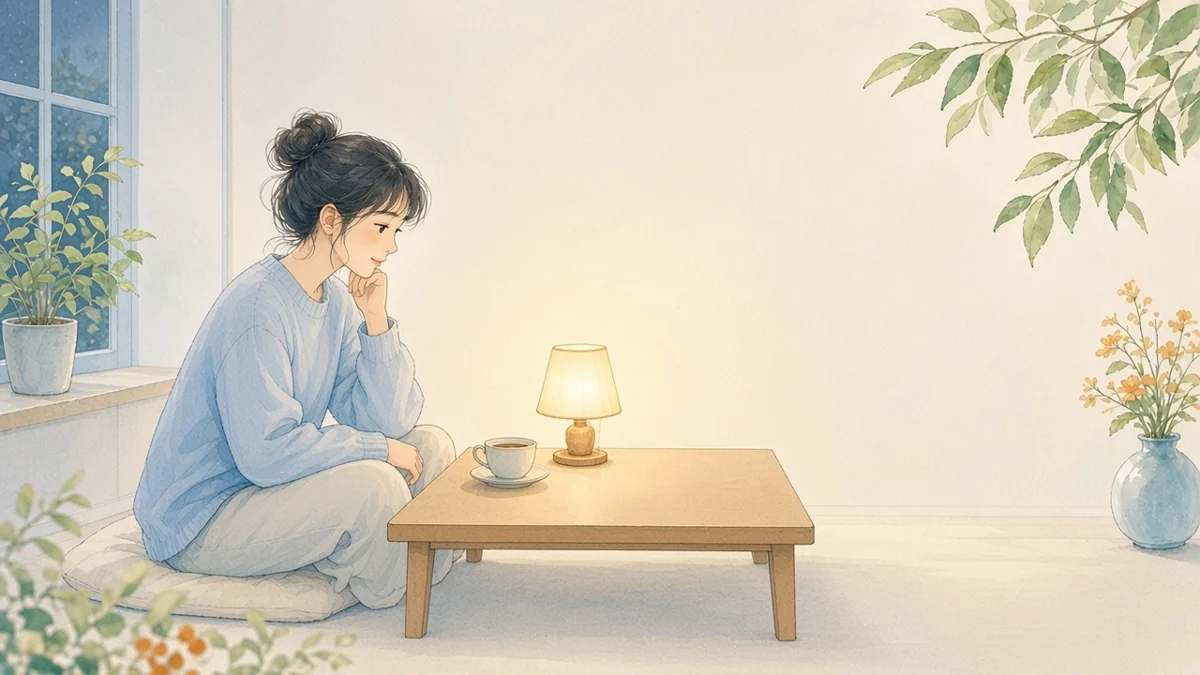 夜、机に向かって考えている人