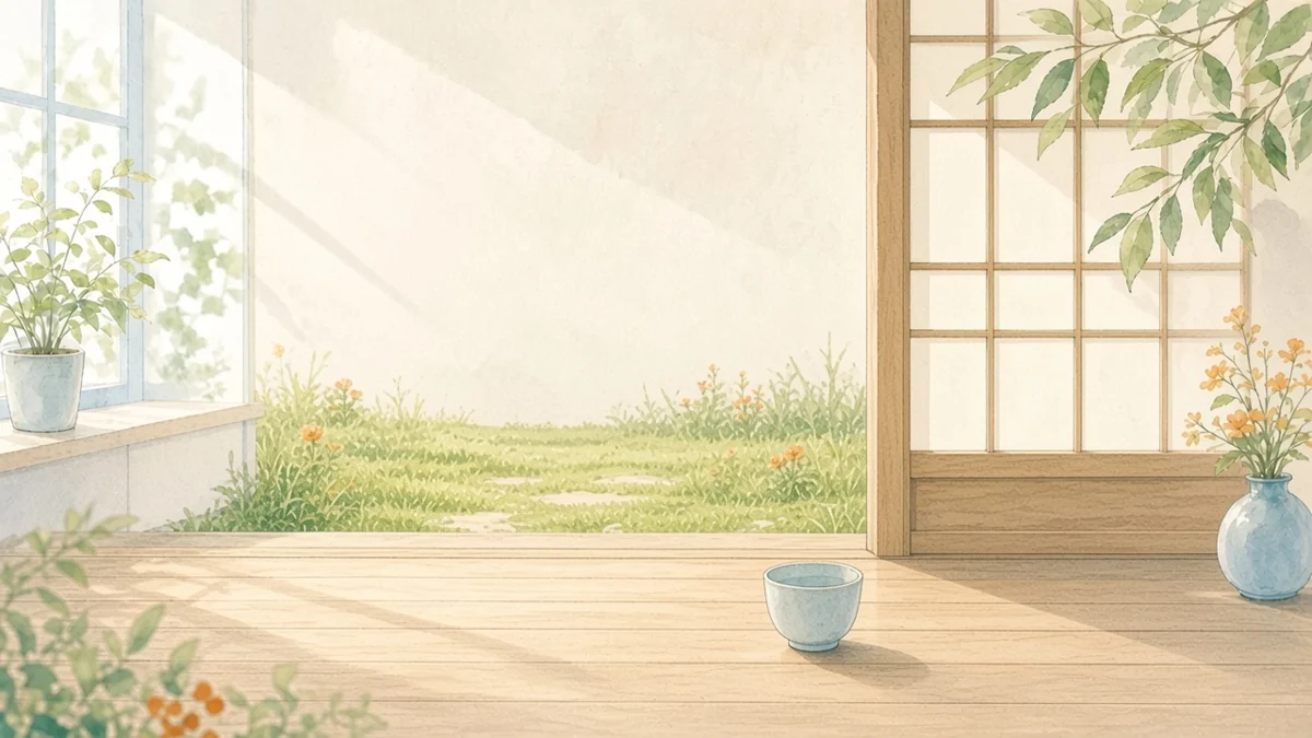 朝の光が差す、人のいない縁側