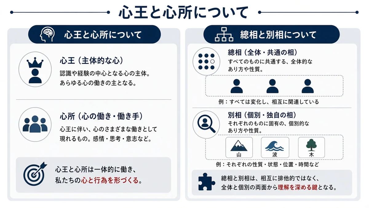 心王と心所についてと總相と別相についての関係を示す図