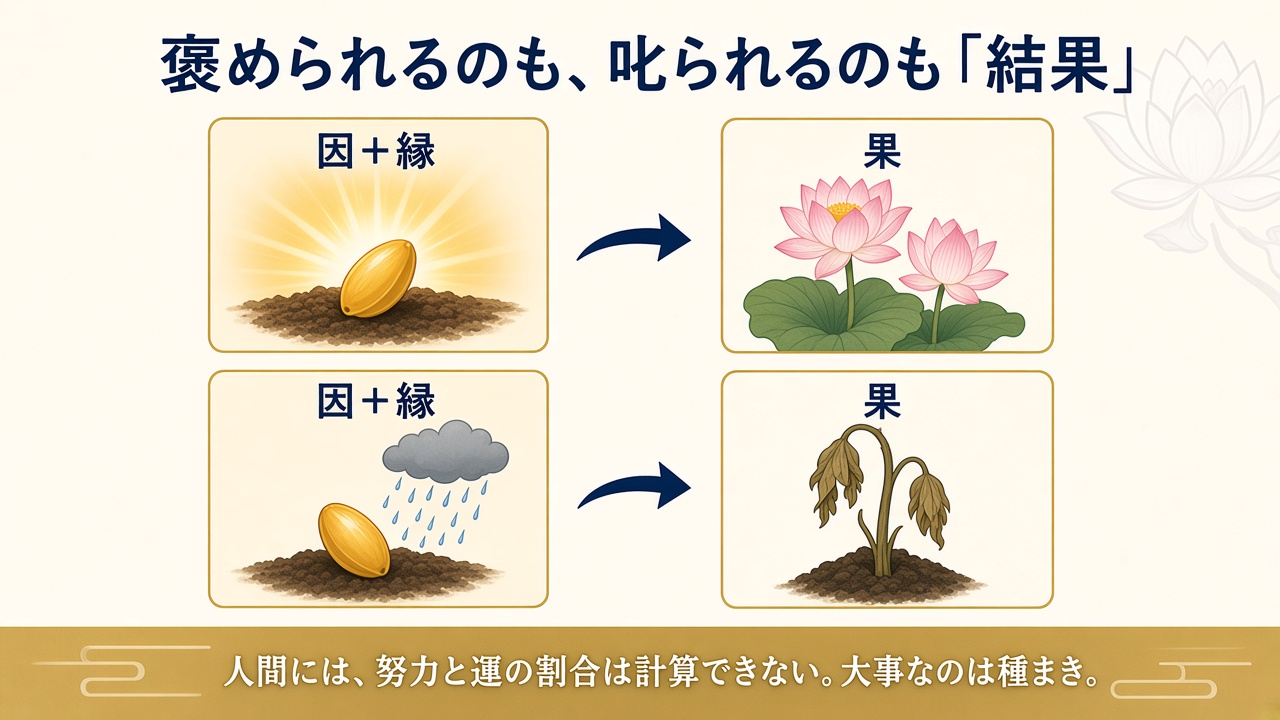 同じ種まきでも、環境が違えば結果は変わる。人間には努力と運の割合は計算できない