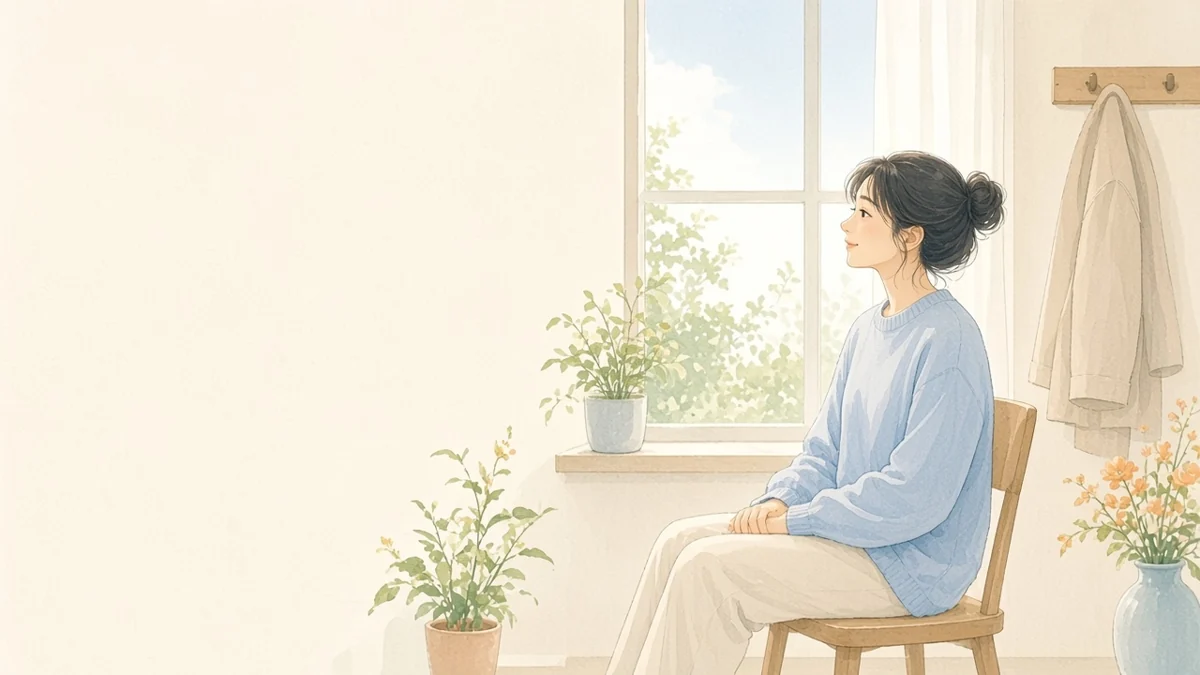 朝、出かける前に窓辺の椅子へ座り直す人