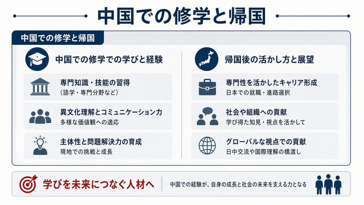 中国での修学と帰国の要点をまとめた図