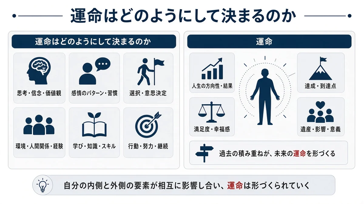 運命はどのようにして決まるのかと運命はどのようにして決まるのかの関係を示す図