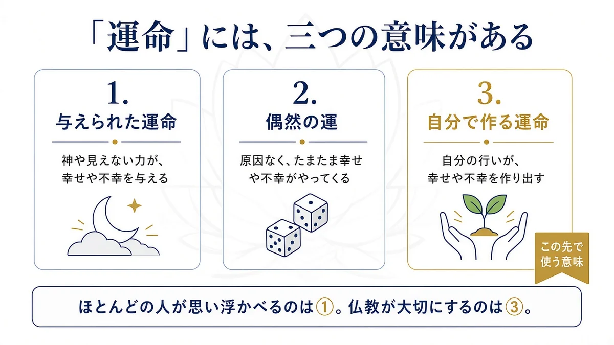 運命には三つの意味がある。与えられた運命、偶然の運、自分で作る運命